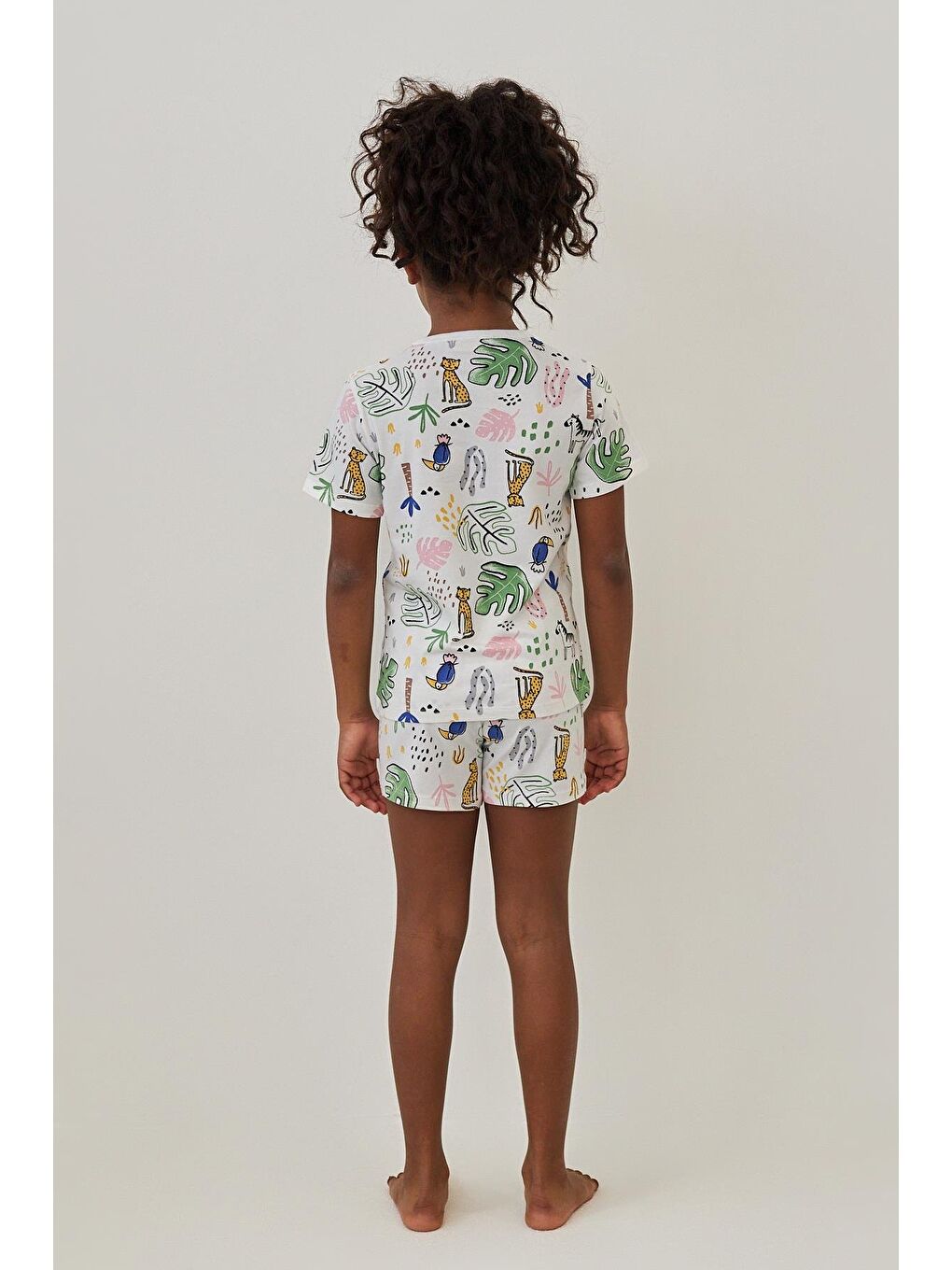 Kız Çocuk Safari Desenli Şortlu Pijama Takımı Ekru-2