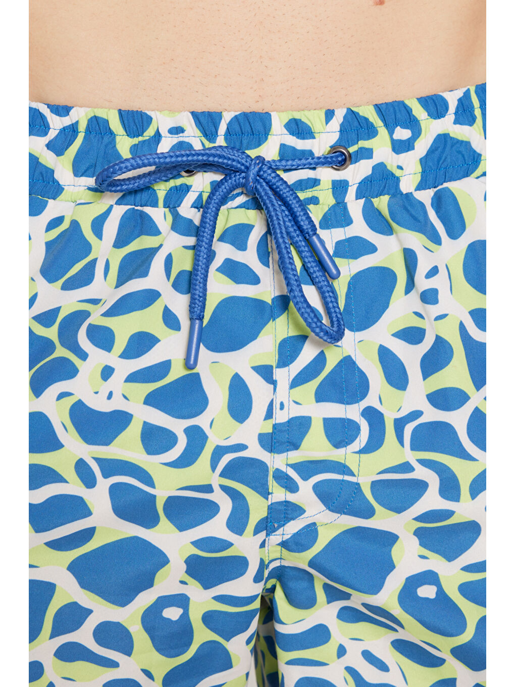 Erkek Lacivert-Yeşil Standart Fit Normal Kesim Cepli Hızlı Kuruyan Desenli Mayo Deniz Şortu-2