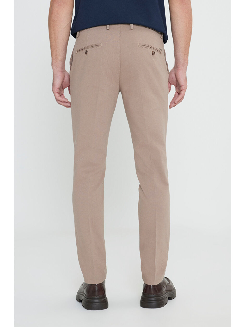 Erkek Bej Slim Fit Dar Kesim Yan Cepli Pamuklu Esnek Armürlü Pantolon-5