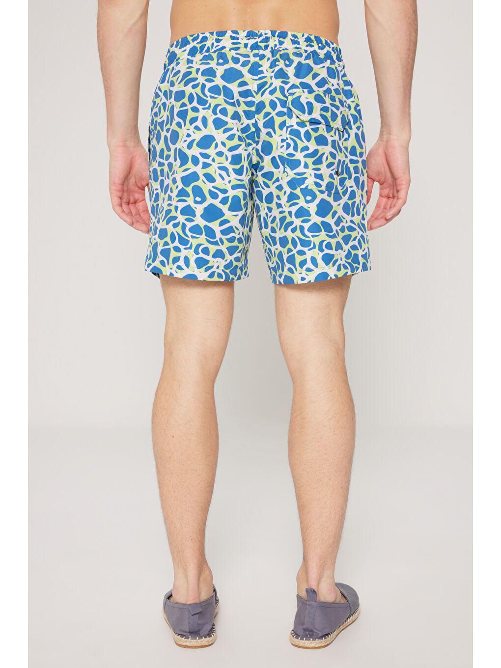 Erkek Lacivert-Yeşil Standart Fit Normal Kesim Cepli Hızlı Kuruyan Desenli Mayo Deniz Şortu-4