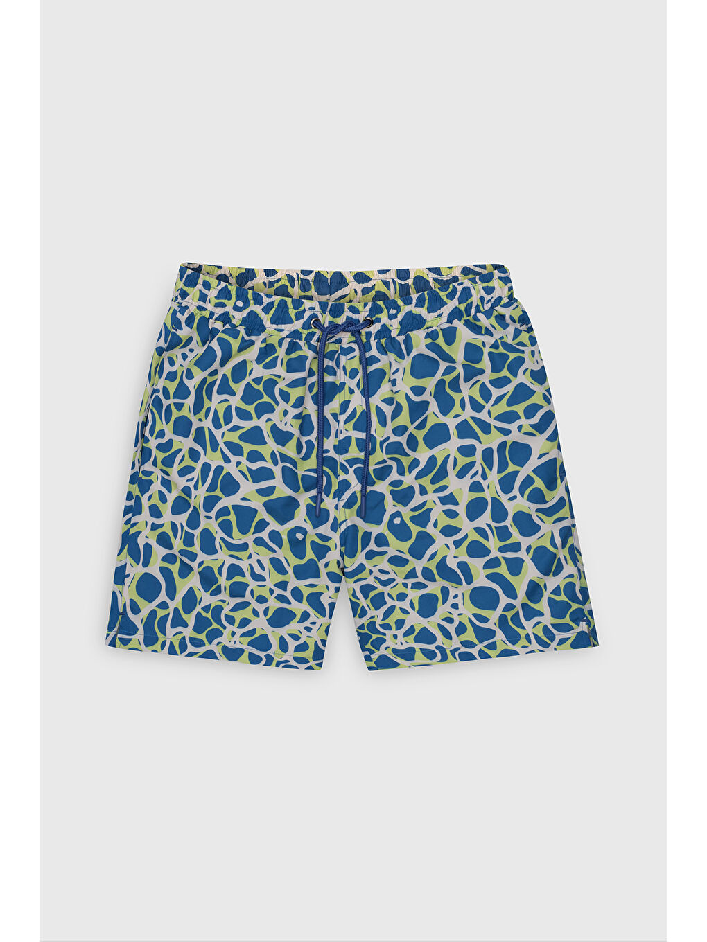 Erkek Lacivert-Yeşil Standart Fit Normal Kesim Cepli Hızlı Kuruyan Desenli Mayo Deniz Şortu-5