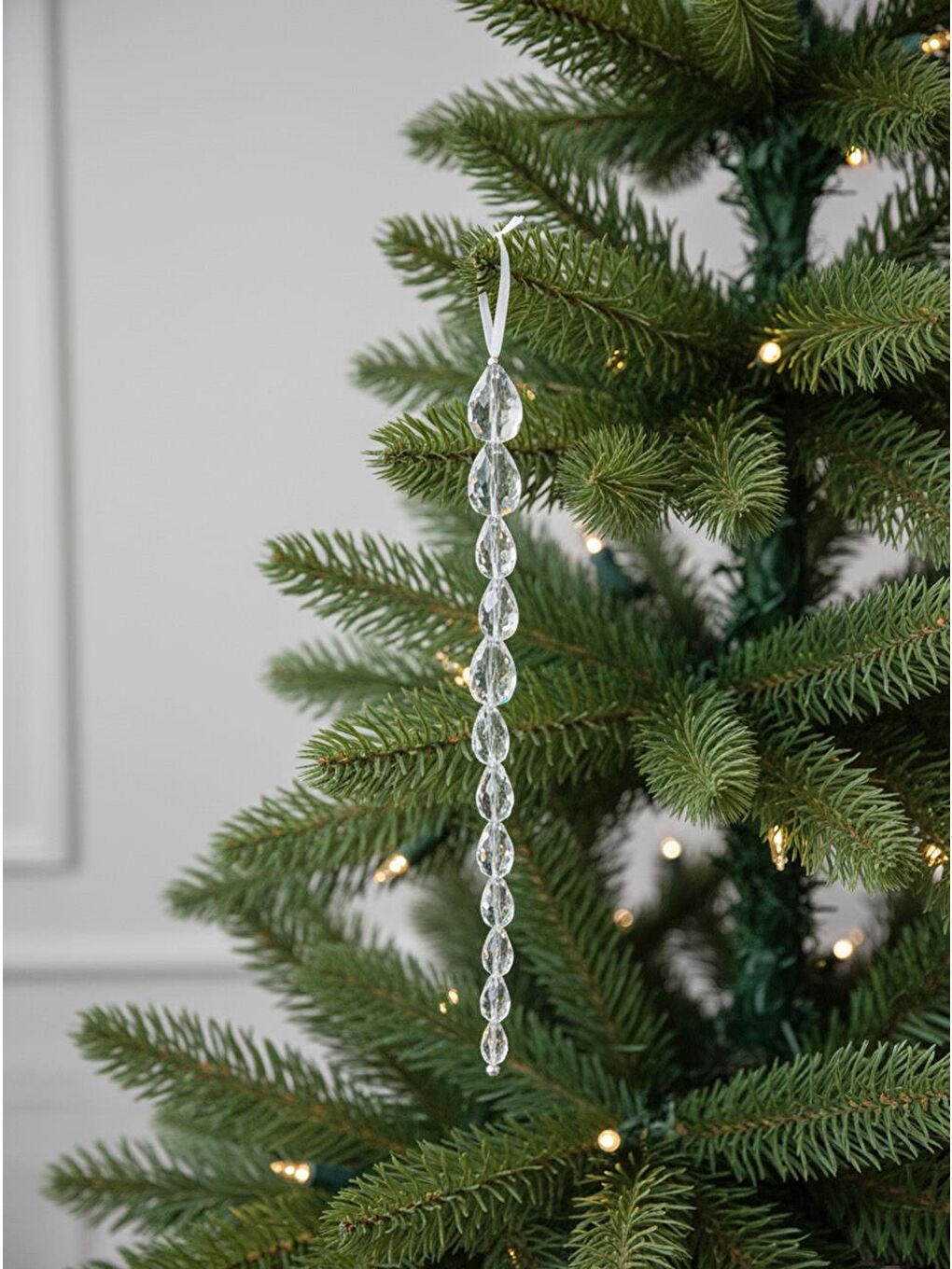 Renksiz Yılbaşı Ağaç Süsü Lüks Kristal Buz Dalı Zincir Dekoratif Süs 30 cm