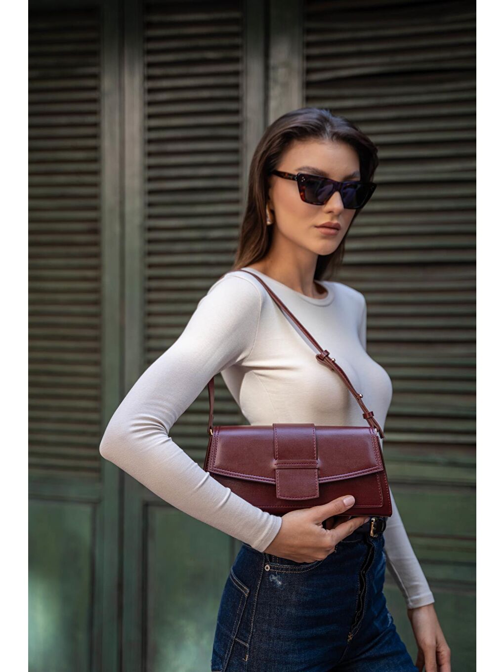 Diana Kapaklı Dikdörtgen Kadın Çanta - Bordo-2