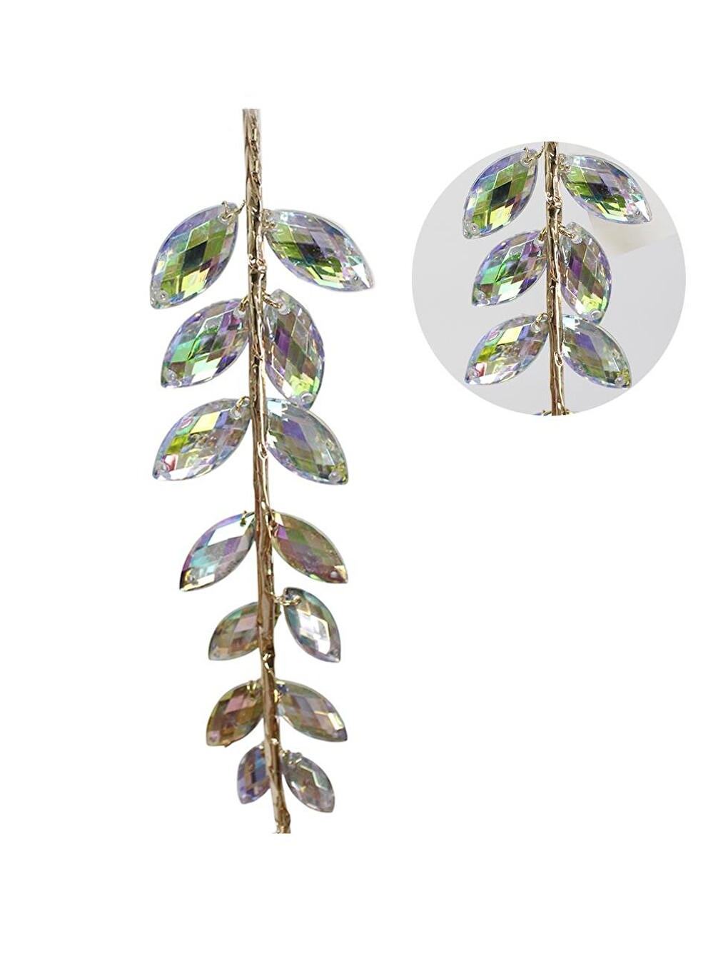 Renksiz Yılbaşı Ağaç Süsü Lüks Işıltı Kristal Yaprak Dal Dekoratif Süs 30 Cm-1