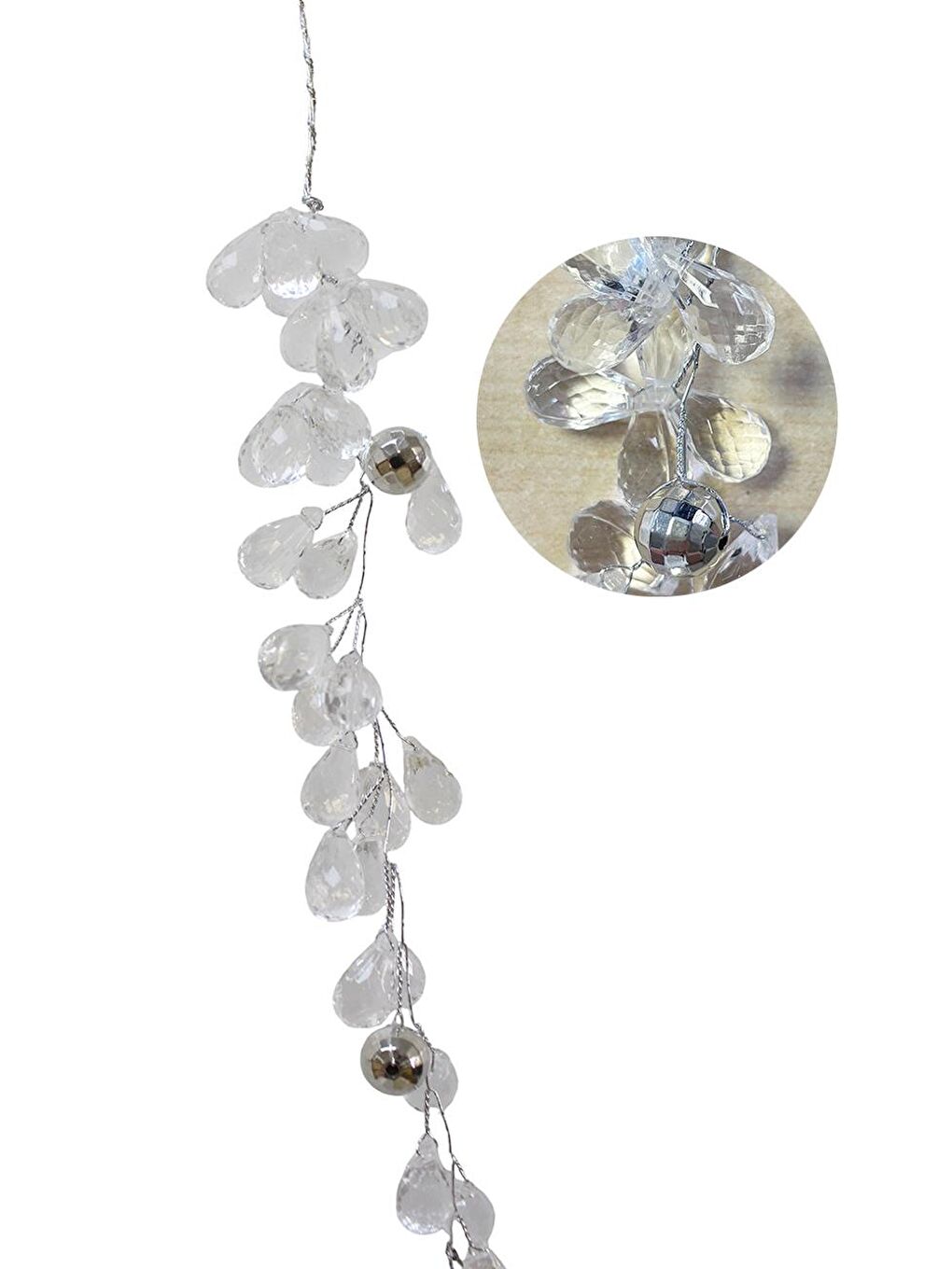 Renksiz Yılbaşı Ağaç Süsü Lüks Kristal Damla Dal Salkım Dekoratif Süs 30 cm-2