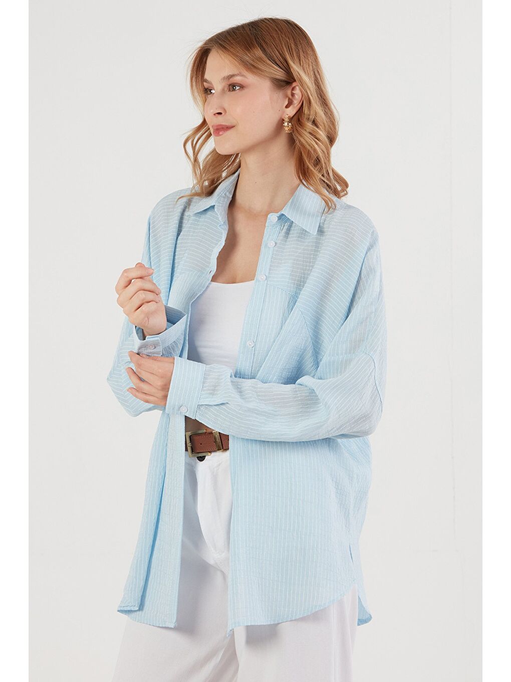 Mavi Çizgili Salaş Gömlek