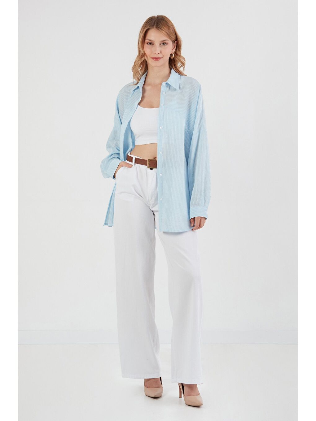 Mavi Çizgili Salaş Gömlek-1