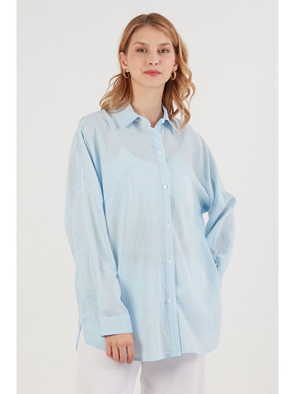 Mavi Çizgili Salaş Gömlek-2