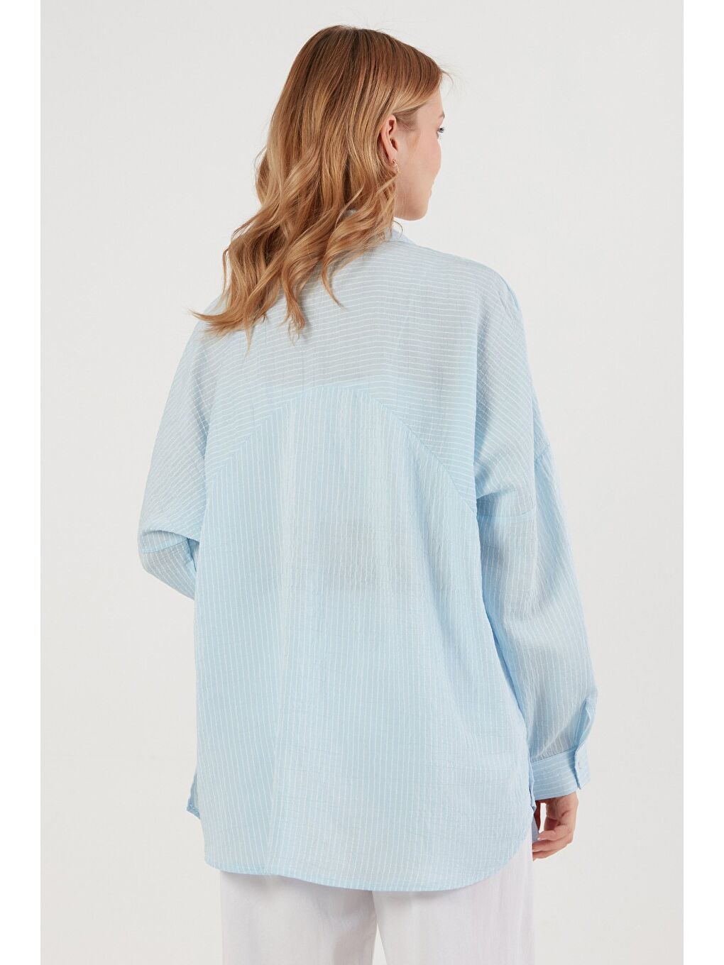 Mavi Çizgili Salaş Gömlek-3