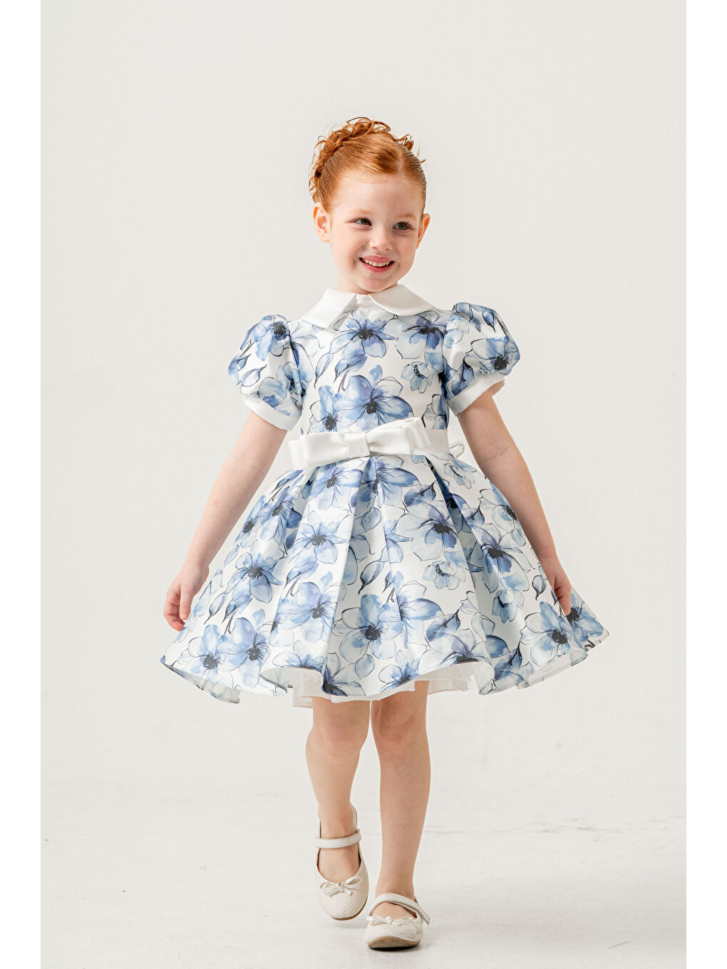 Mavi Özel Tasarım Robası Fiyonk Detaylı Günlük Jile Elbise