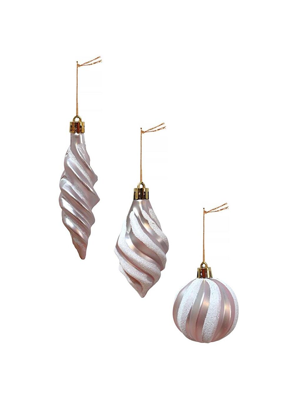 Yılbaşı Ağaç Süsleri Burgulu Karışık Paket Asılabilir Dekoratif Süs Soft Pembe 6 cm 3'lü-1