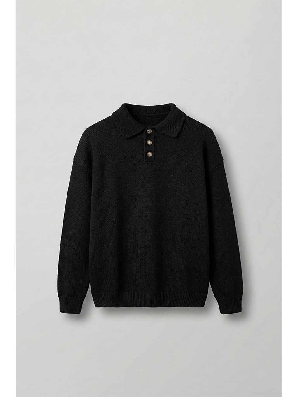 Erkek Oversize Düğmeli Triko Kazak Siyah