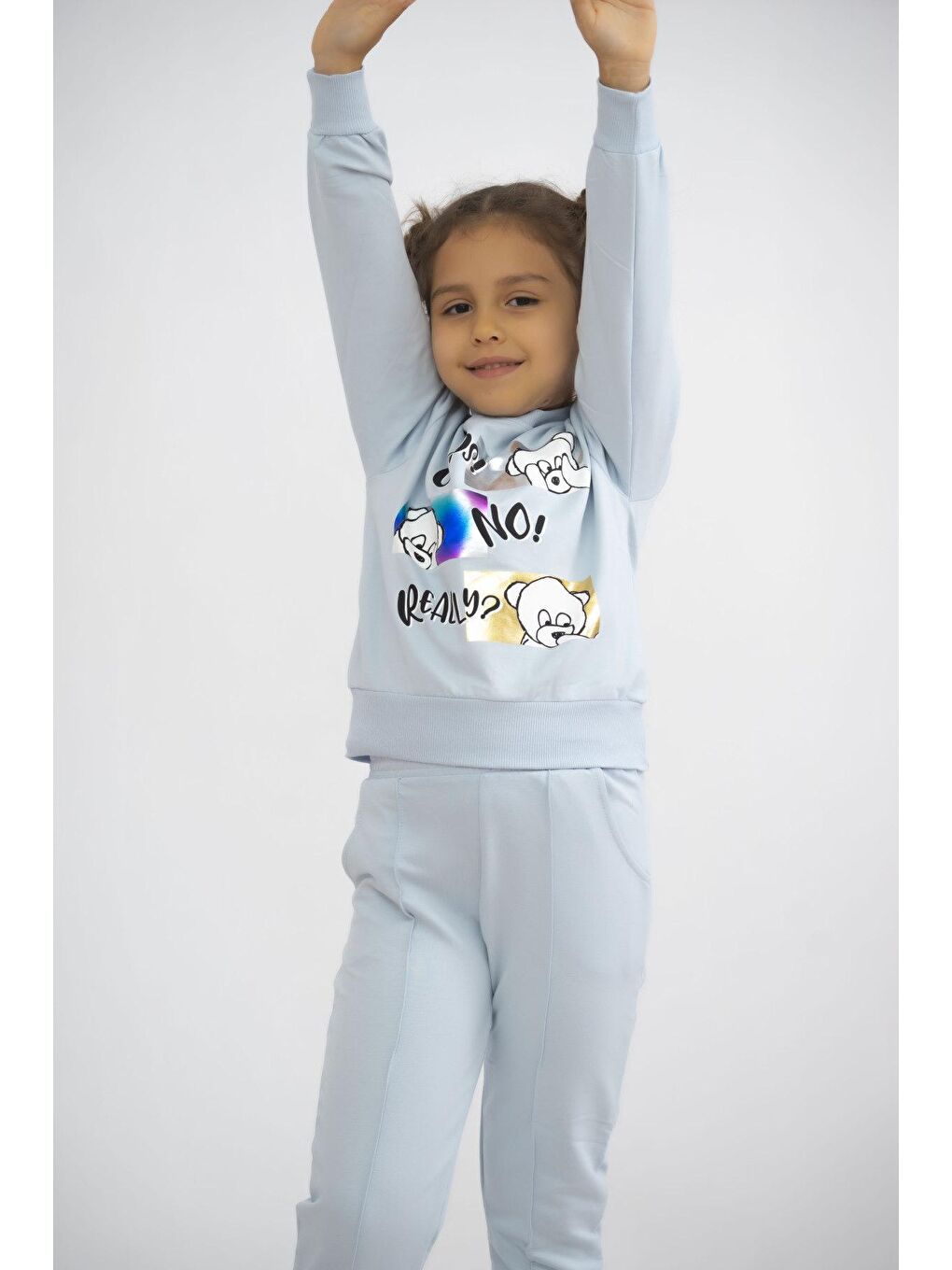 Mavi Kız Çocuk İki İplik Kumaş Orta Kalınlıkta Baskılı Örme Basic Eşofman Takımı-1