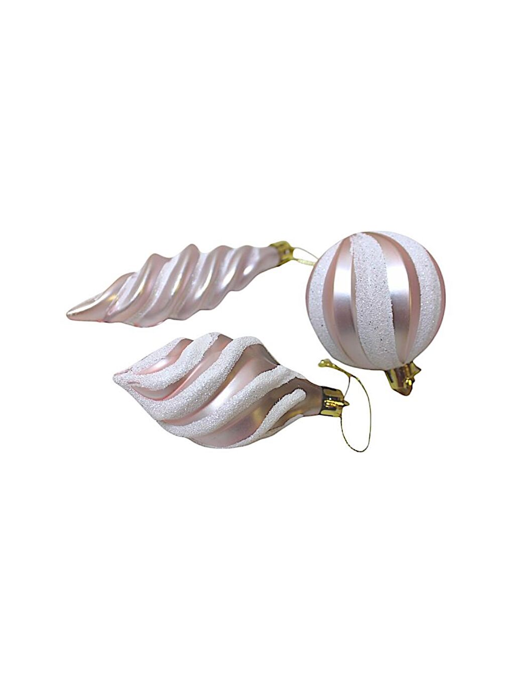 Yılbaşı Ağaç Süsleri Burgulu Karışık Paket Asılabilir Dekoratif Süs Soft Pembe 6 cm 3'lü-2