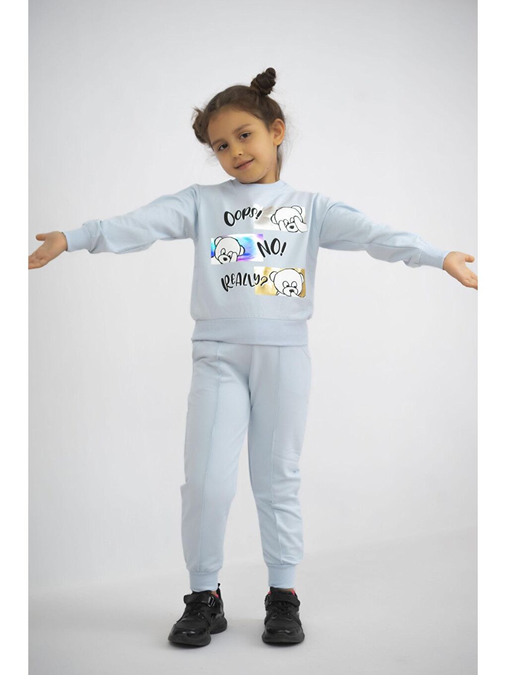 Mavi Kız Çocuk İki İplik Kumaş Orta Kalınlıkta Baskılı Örme Basic Eşofman Takımı-2