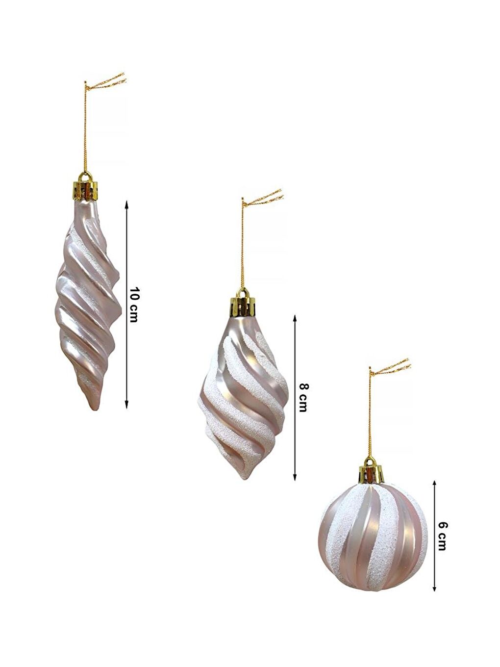 Yılbaşı Ağaç Süsleri Burgulu Karışık Paket Asılabilir Dekoratif Süs Soft Pembe 6 cm 3'lü-3