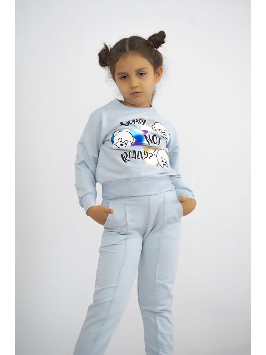 Mavi Kız Çocuk İki İplik Kumaş Orta Kalınlıkta Baskılı Örme Basic Eşofman Takımı-3