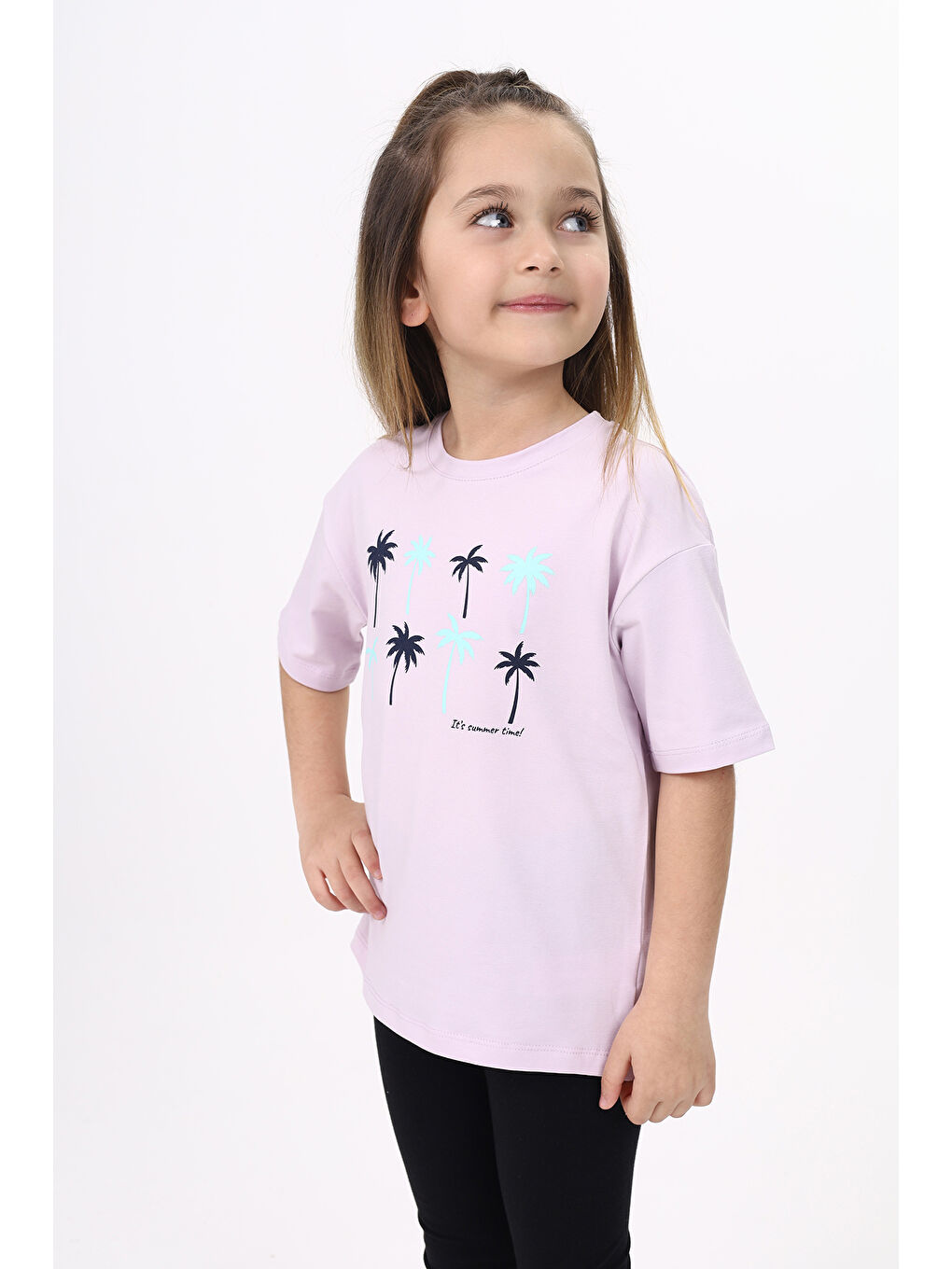 Lila Kız Çocuk Baskılı Tişört-1