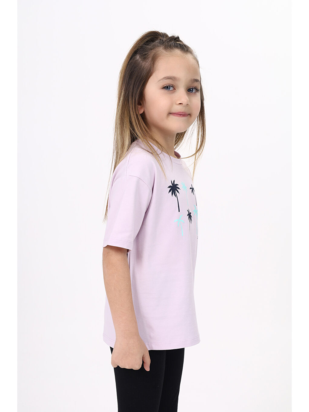 Lila Kız Çocuk Baskılı Tişört-3