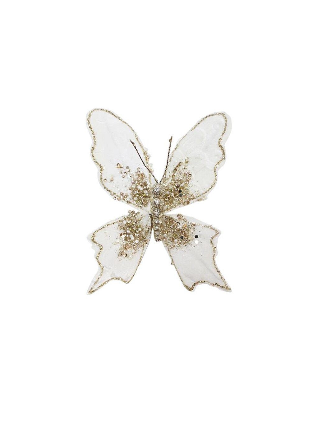 Sarı Yılbaşı Ağaç Süsü Dekoratif Altın Simli Pul Detaylı Kelebek 15 cm-1