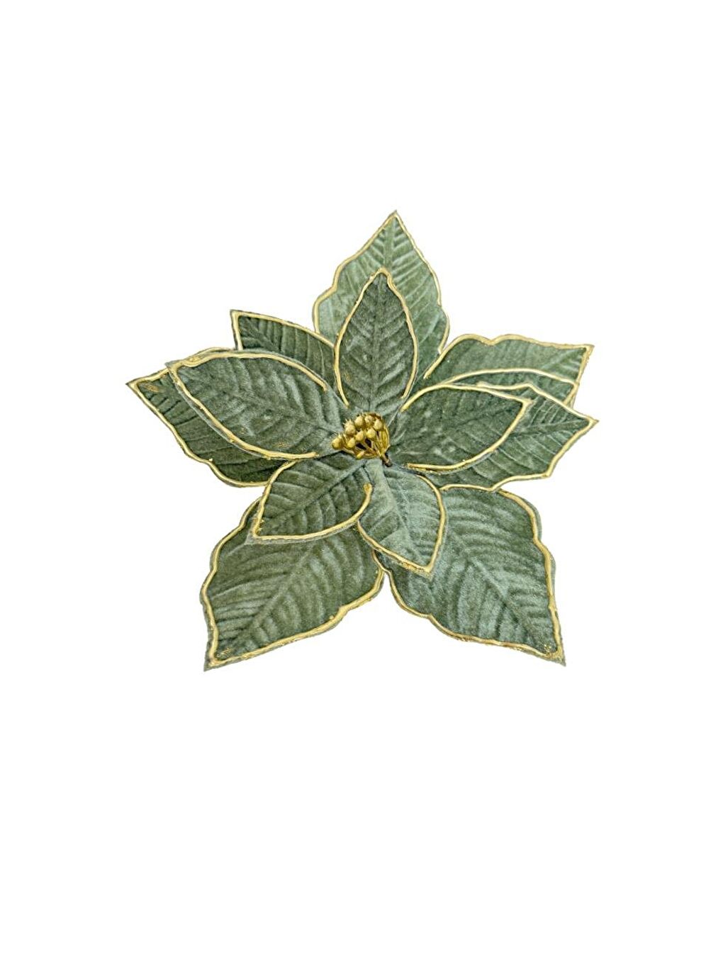 Yılbaşı Ağaç Süsü Ponsetya Atatürk Çiçeği Altın Sim Detaylı Yağ Yeşili 30 cm-2