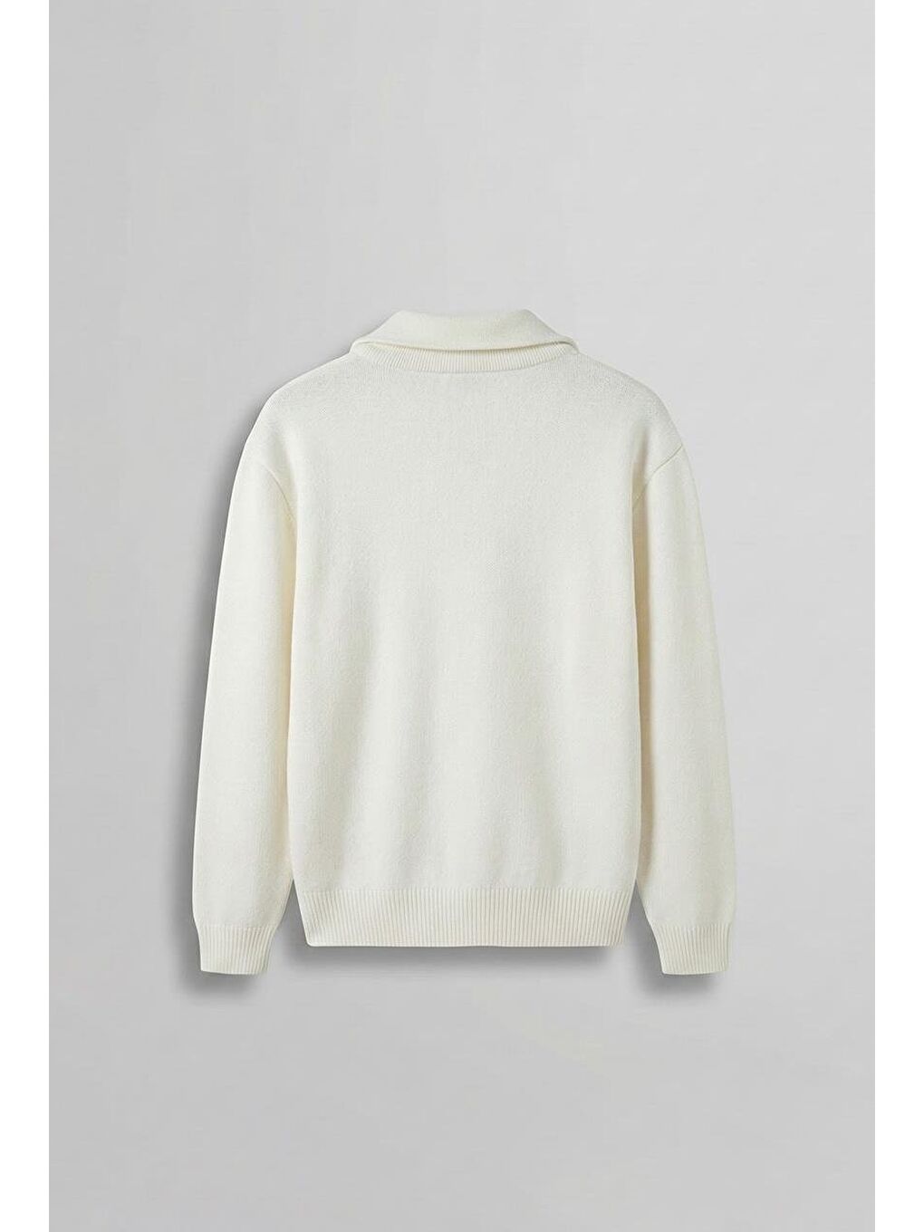 Erkek Yarım Fermuarlı Premium Kumaş Oversize Kazak Ekru-1