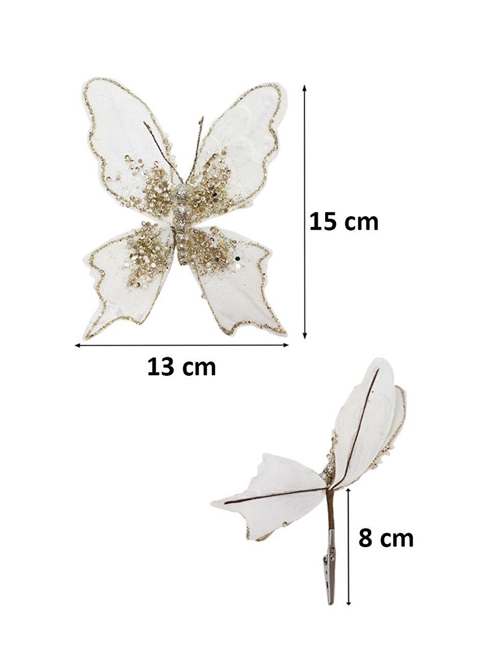 Sarı Yılbaşı Ağaç Süsü Dekoratif Altın Simli Pul Detaylı Kelebek 15 cm-2