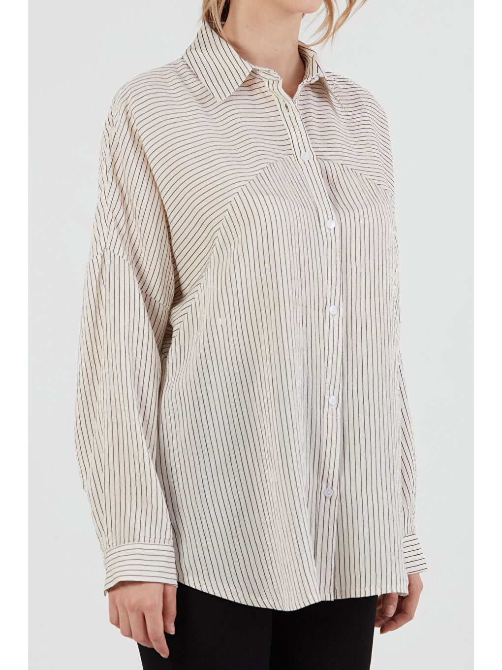 Bej Çizgili Salaş Gömlek-4