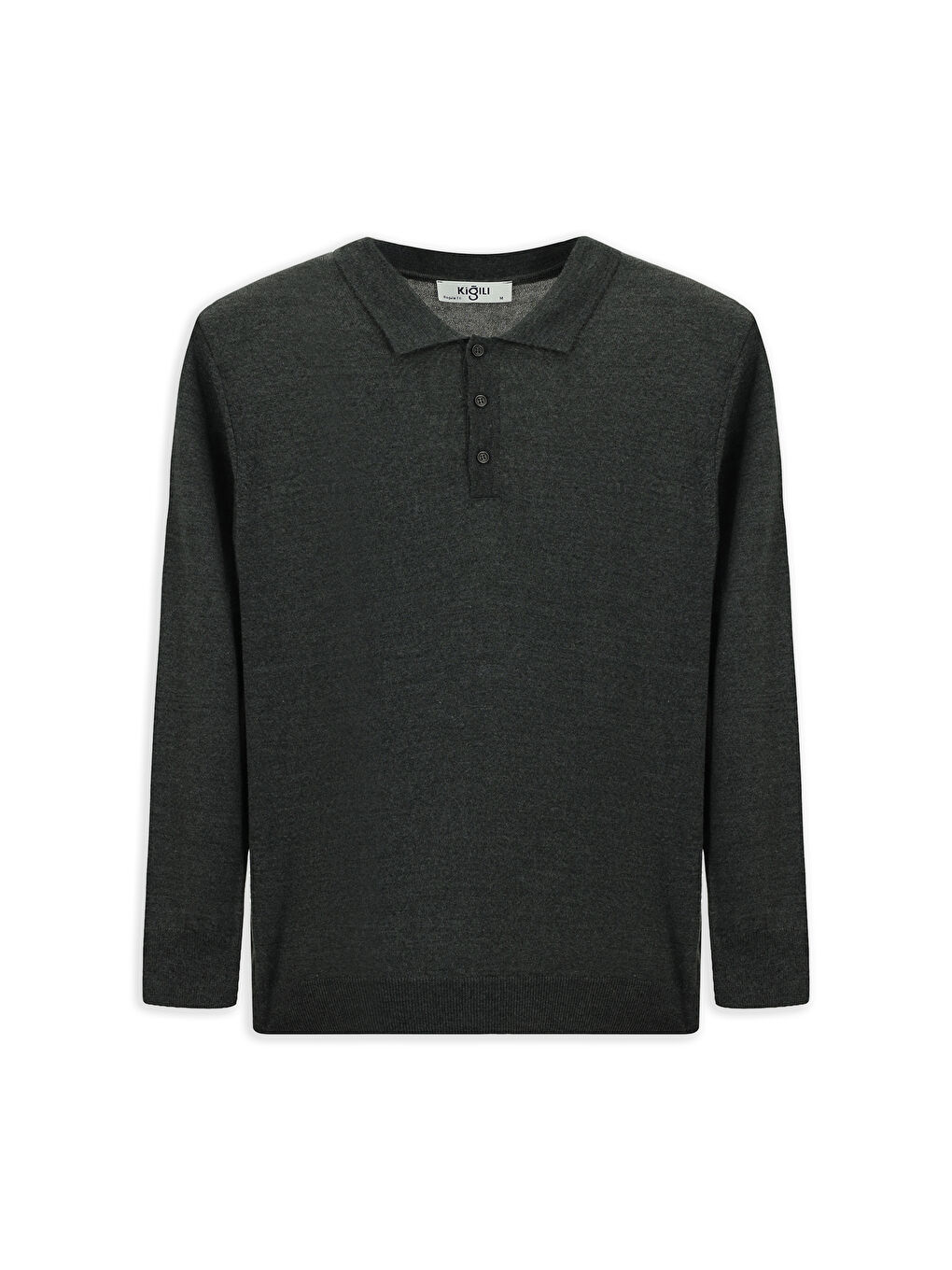 Antrasit Polo Yaka Regular Fit Yünlü Triko Kazak