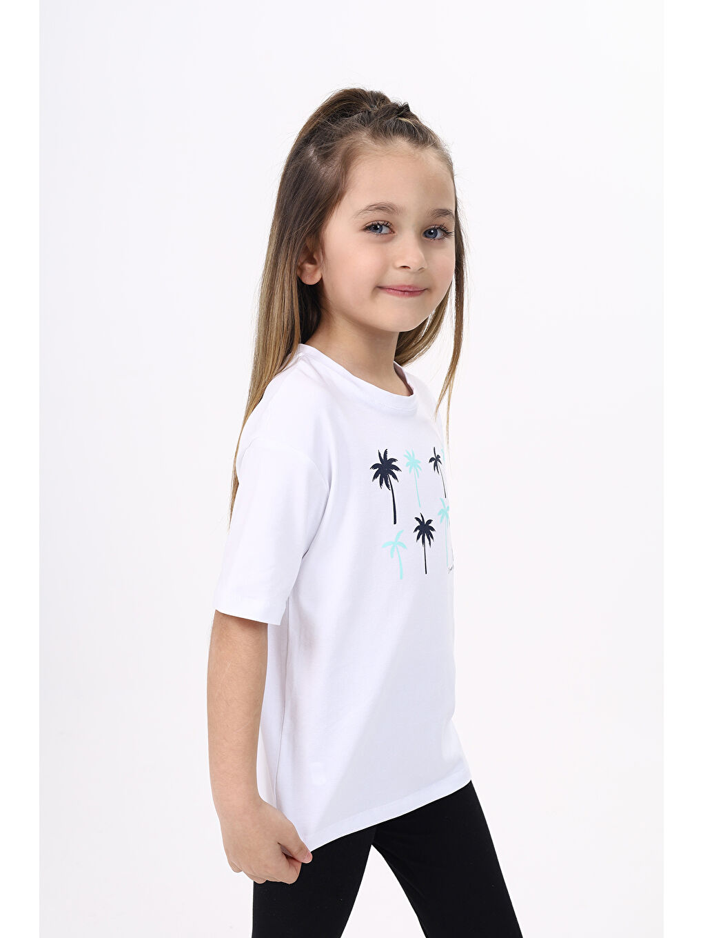 Beyaz Kız Çocuk Baskılı Tişört-2