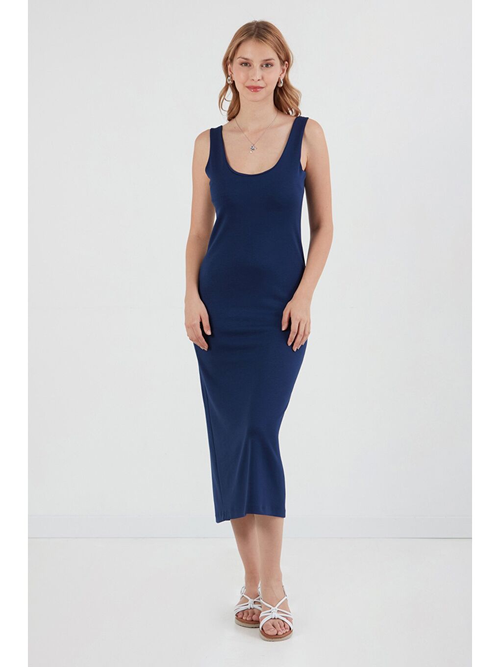 Lacivert Basic Kalın Askılı Salaş Modal Elbise