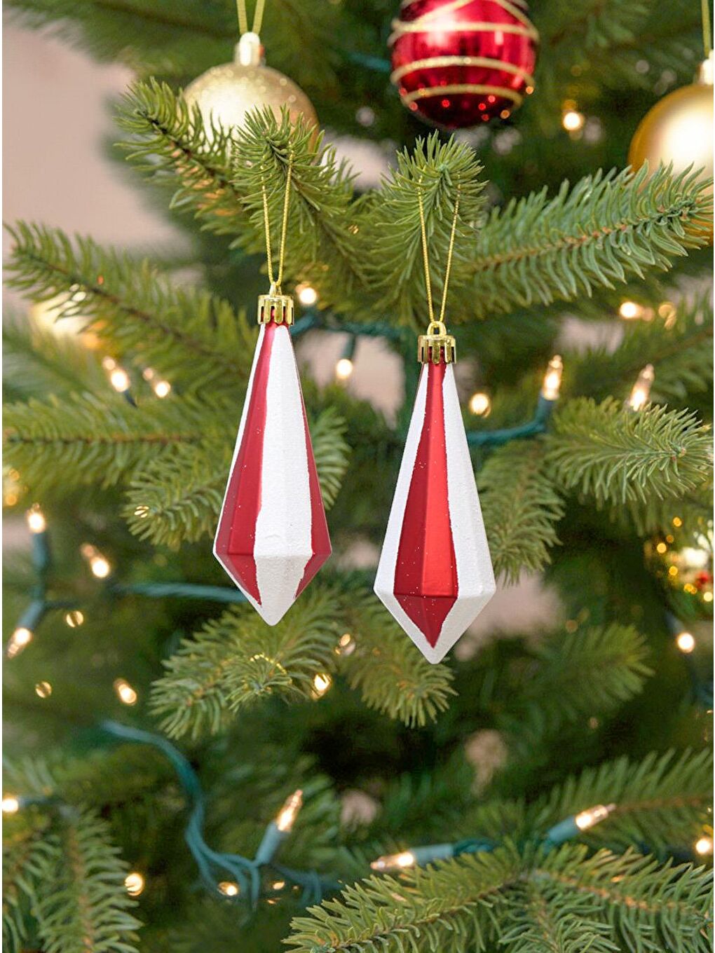 Yılbaşı Ağaç Süsü Kristal Şekilli Kırmızı-Beyaz 11 cm 2'li