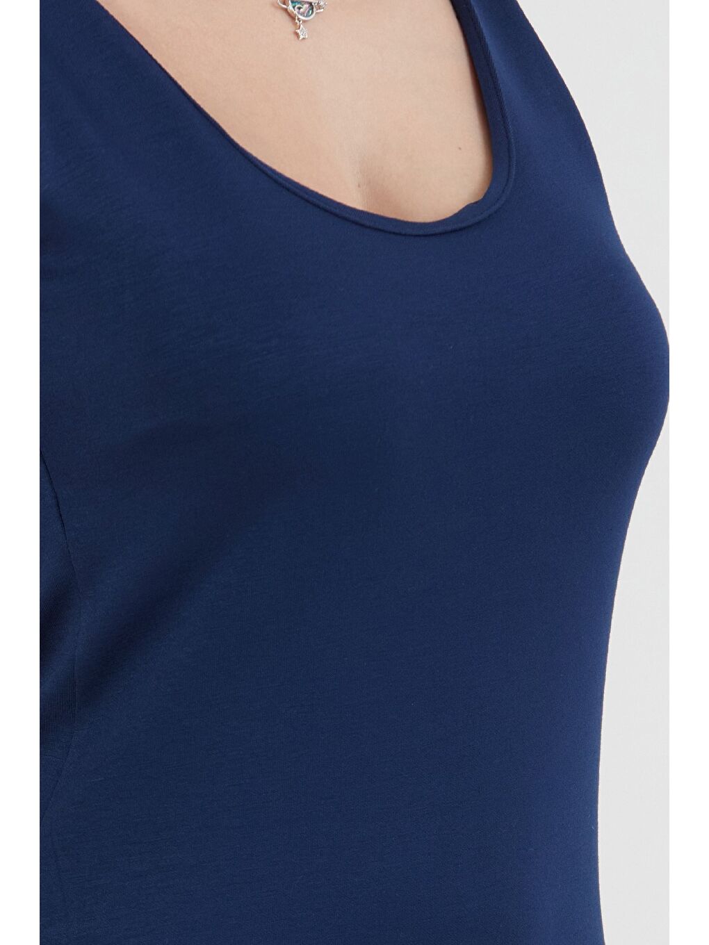 Lacivert Basic Kalın Askılı Salaş Modal Elbise-4