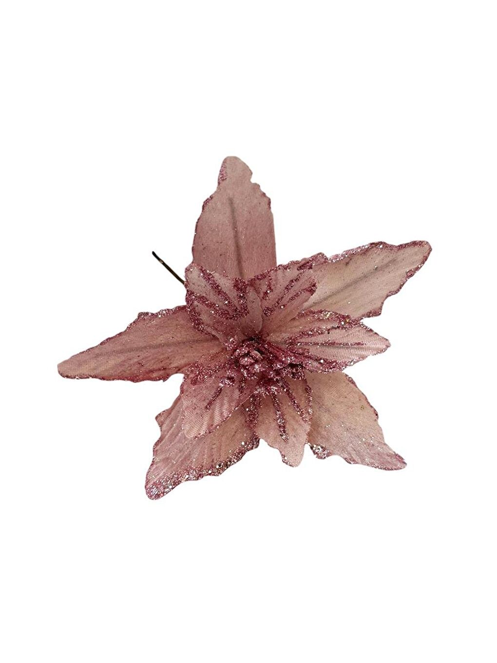 Yılbaşı Ağacı Dekor Süsü Simli Puansetya Atatürk Çiçeği Pembe 20 cm-1