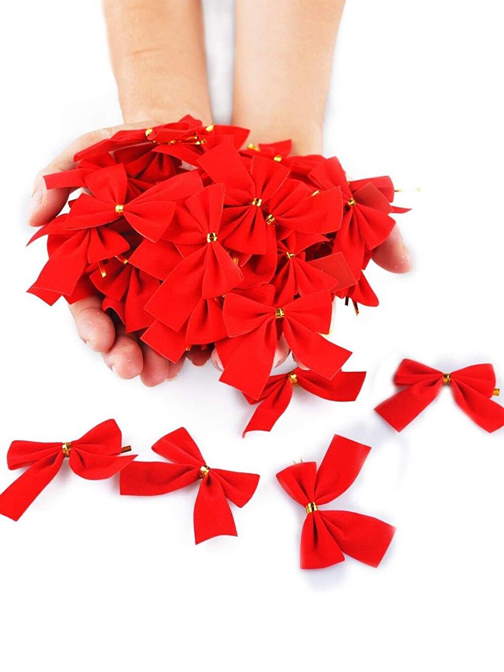 Yılbaşı Ağacı Süsleri Dekoratif Kadife Fiyonk Kırmızı 5 cm 12'li-2