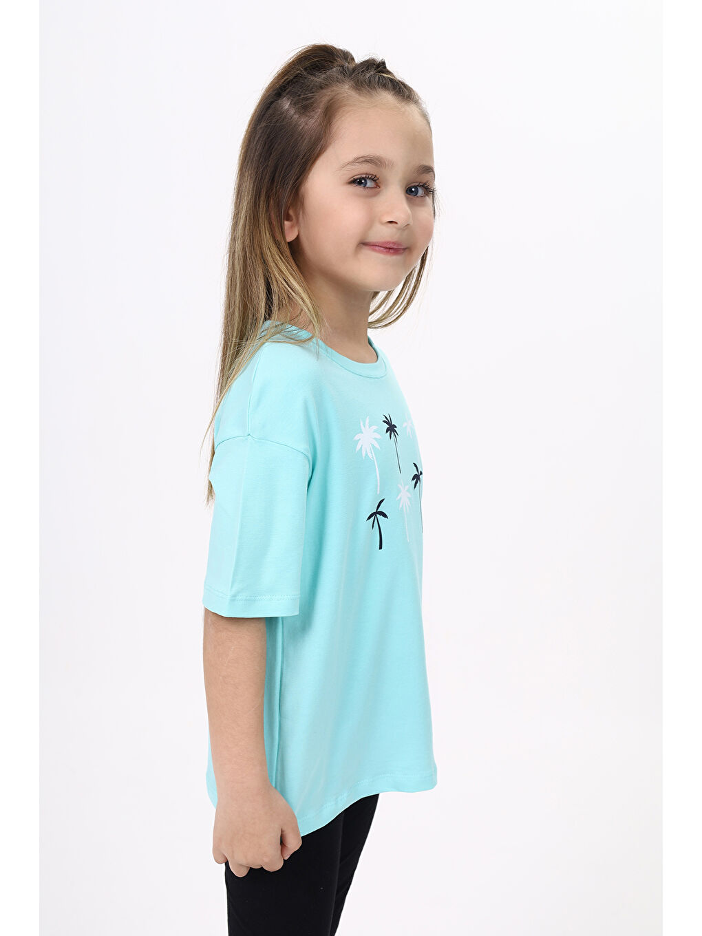 Turkuaz Kız Çocuk Baskılı Tişört-2