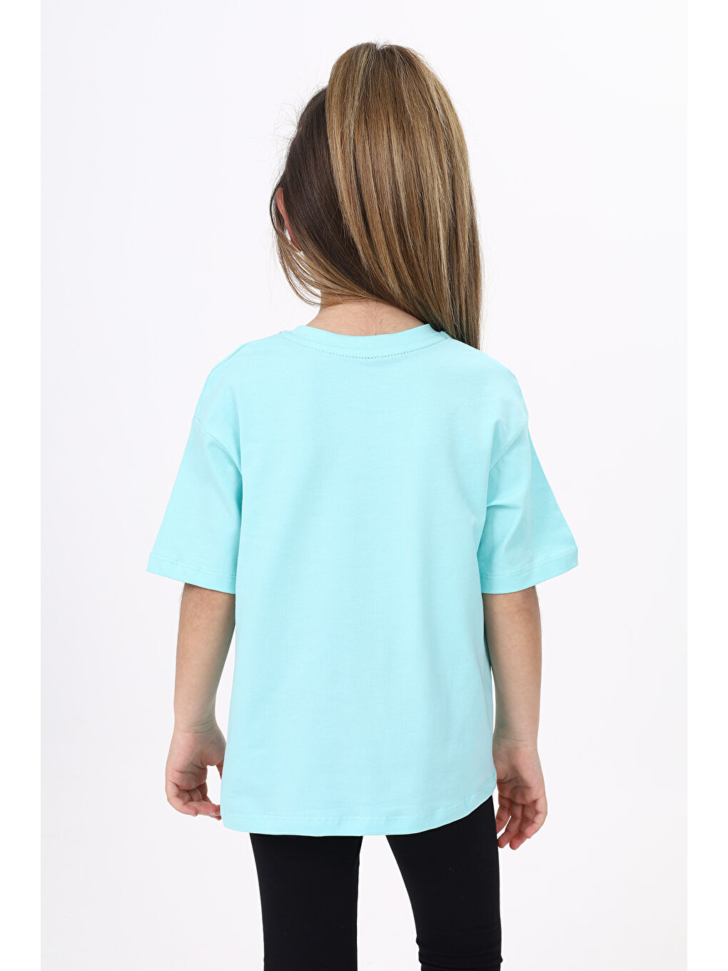 Turkuaz Kız Çocuk Baskılı Tişört-3