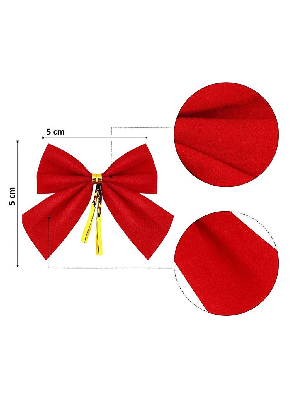 Yılbaşı Ağacı Süsleri Dekoratif Kadife Fiyonk Kırmızı 5 cm 12'li-3