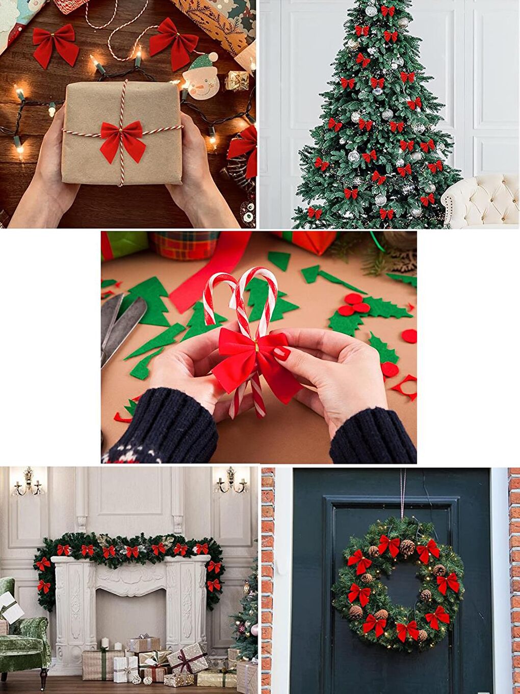 Yılbaşı Ağacı Süsleri Dekoratif Kadife Fiyonk Kırmızı 5 cm 12'li-4