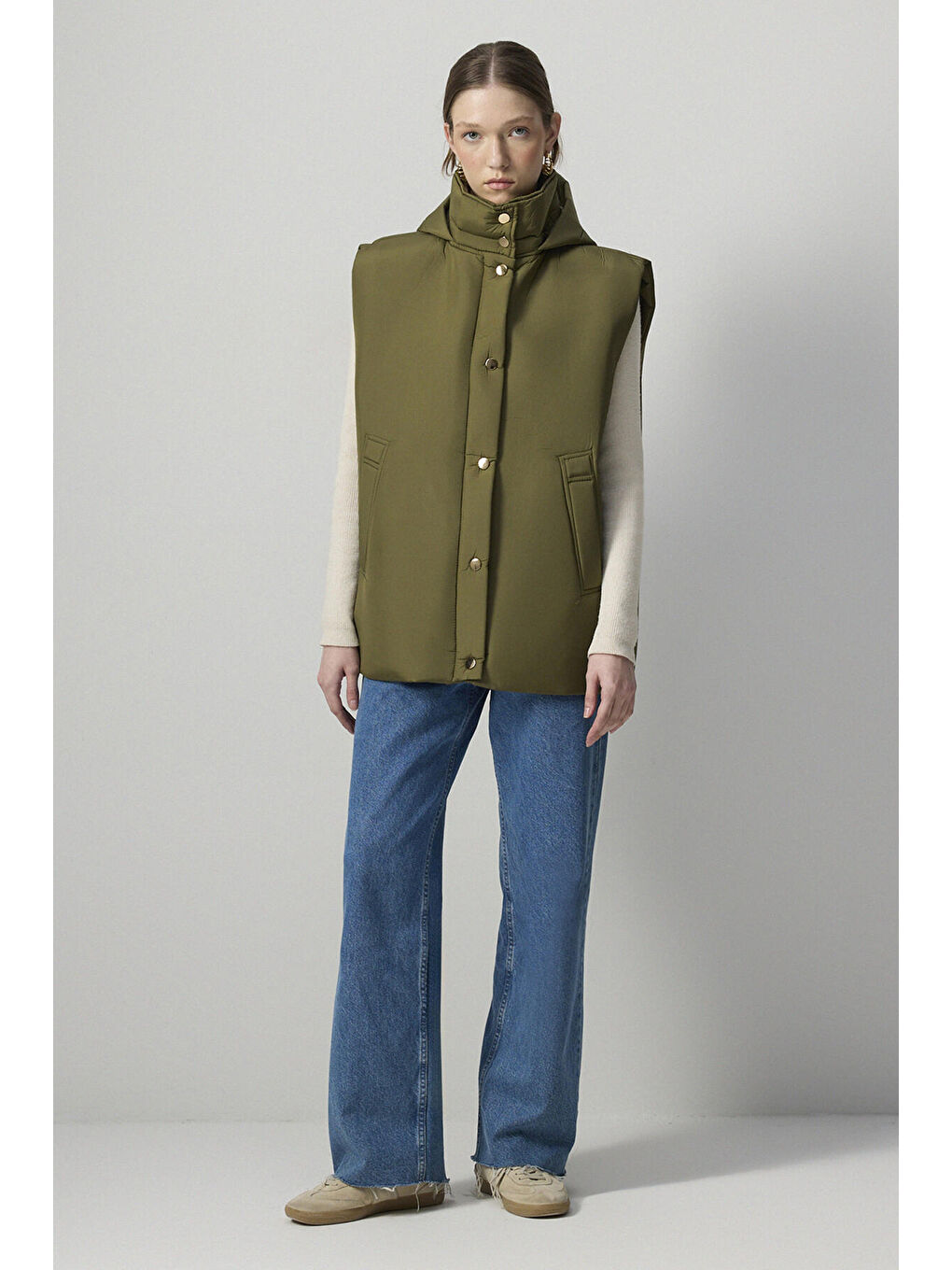 Haki Kapüşonlu Yelek-1