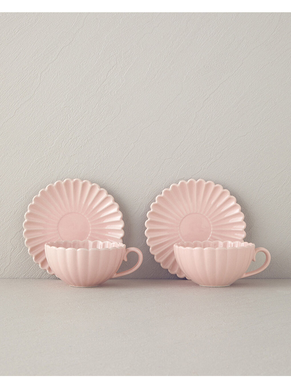 Pembe Fiore New Bone China Çay Fincanı Takımı Pudra-1