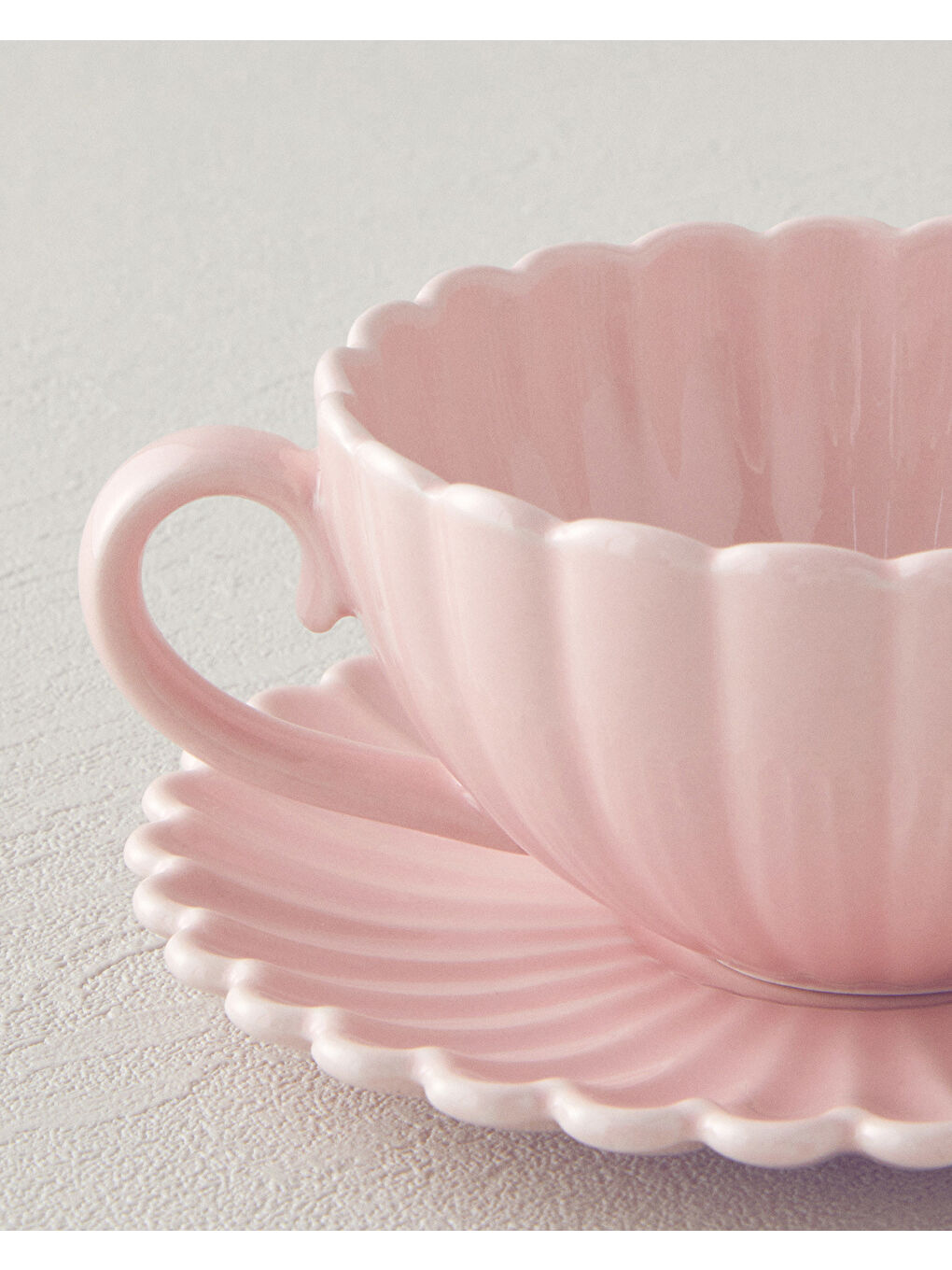 Pembe Fiore New Bone China Çay Fincanı Takımı Pudra-3