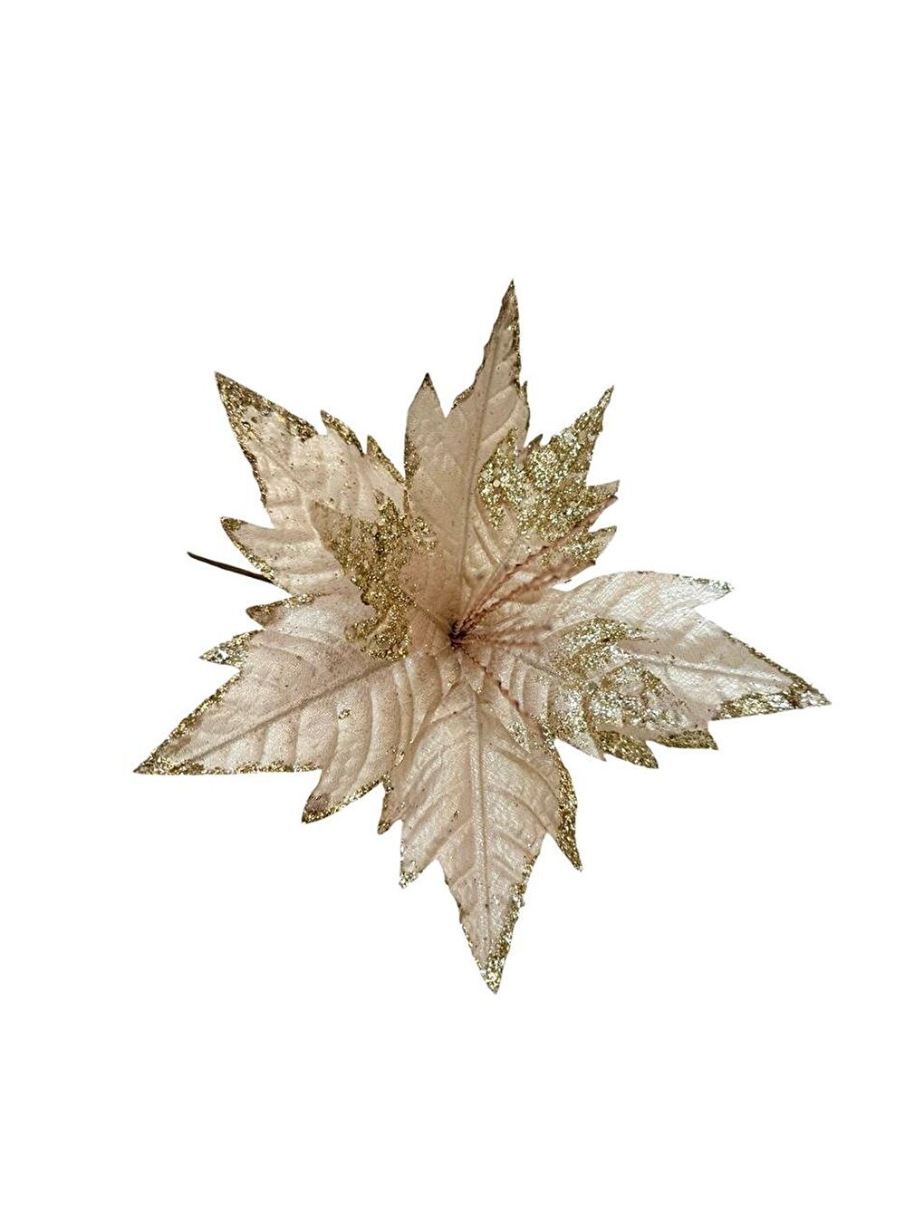 Kahverengi Yılbaşı Ağacı Dekor Süsü Simli Puansetya Atatürk Çiçeği Açık Krem 30 cm-1