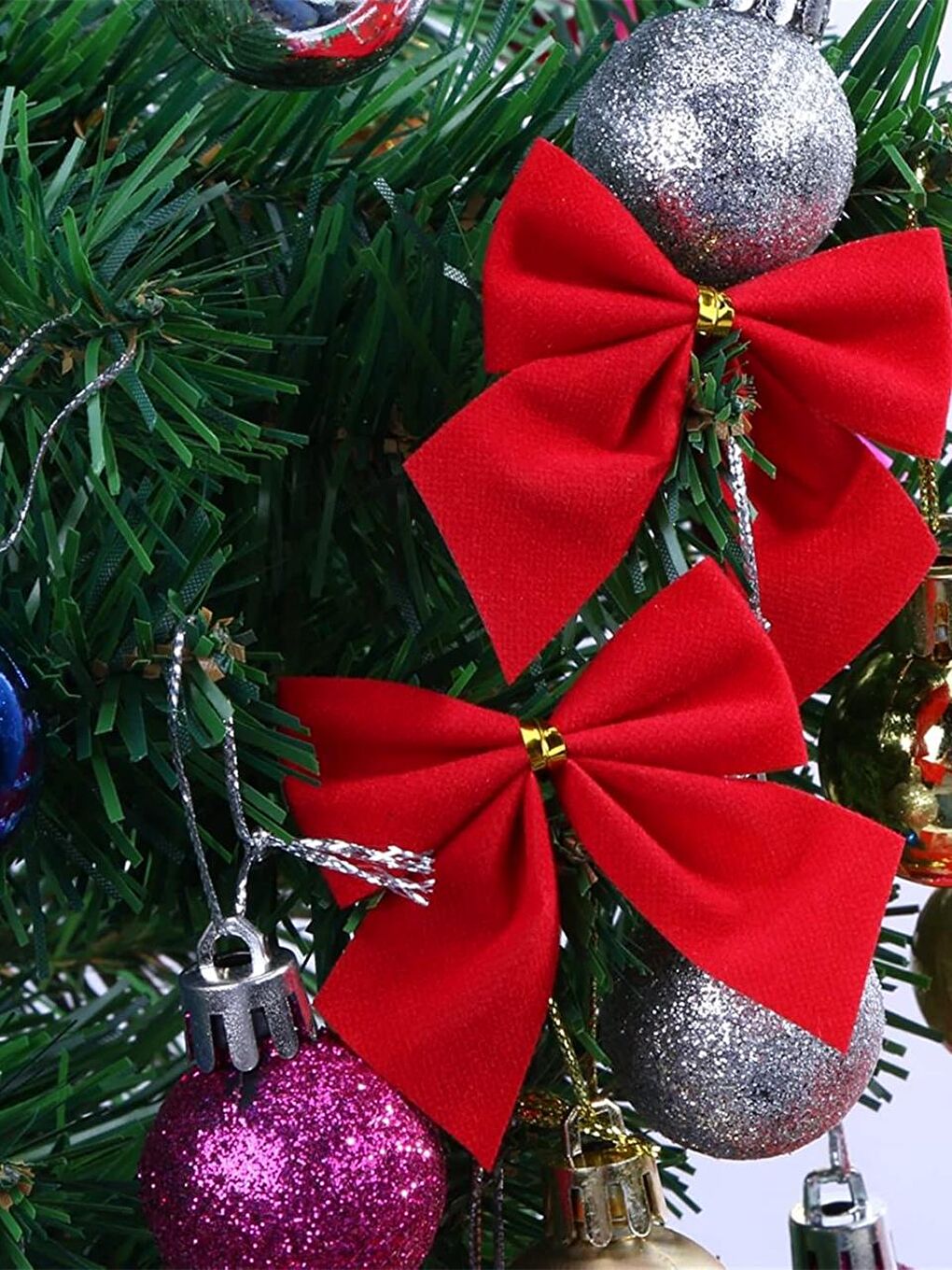 Yılbaşı Ağacı Süsü Dekoratif Kadife Fiyonk Kırmızı 3'lü-1