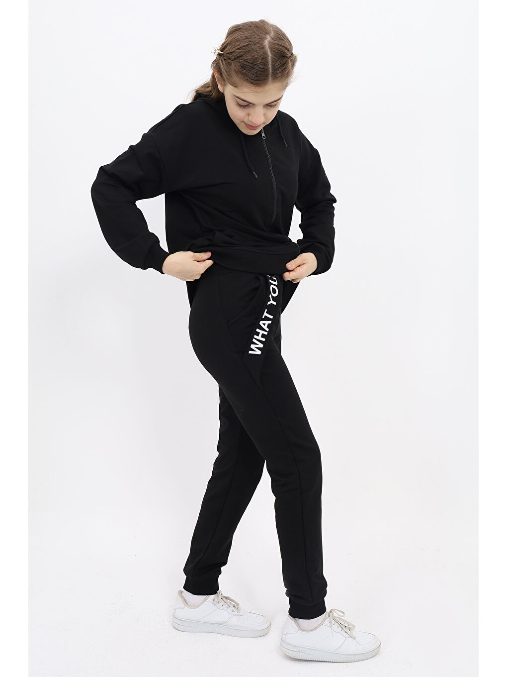 Siyah Kız Çocuk Baskılı Eşofman Takım-1