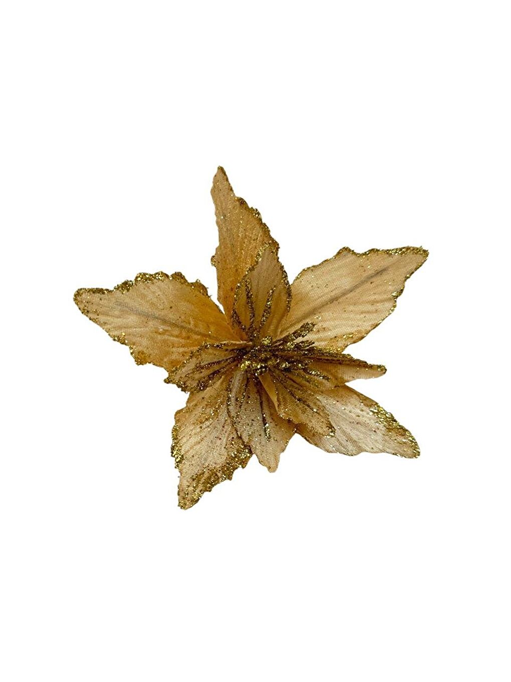 Sarı Yılbaşı Ağacı Dekor Süsü Simli Puansetya Atatürk Çiçeği Altın 20 cm-1