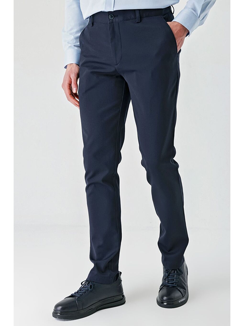 Lacivert Pamuklu Yandan Cepli Casual Slim Fit Chino Pantolon 1003240156-1