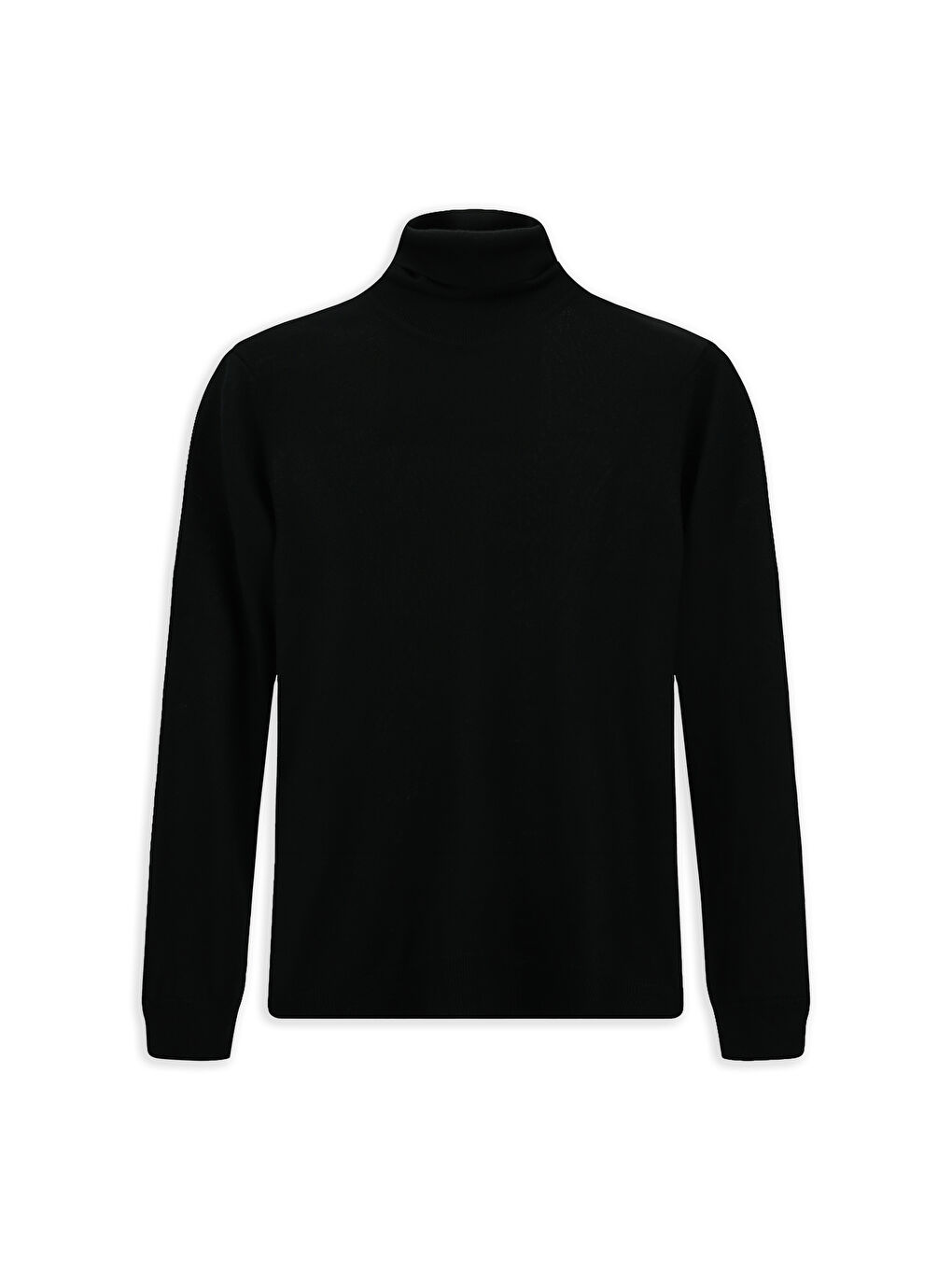 Siyah Balıkçı Yaka Regular Fit Yünlü Triko Kazak