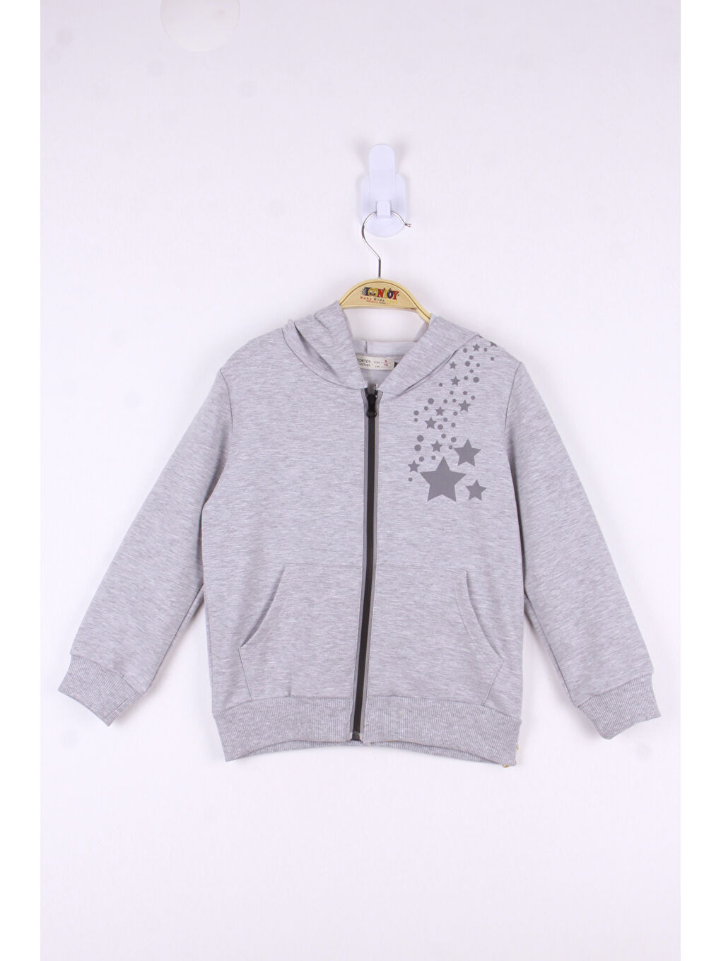 Gri Kız Çocuk Yıldız Baskılı Hırka