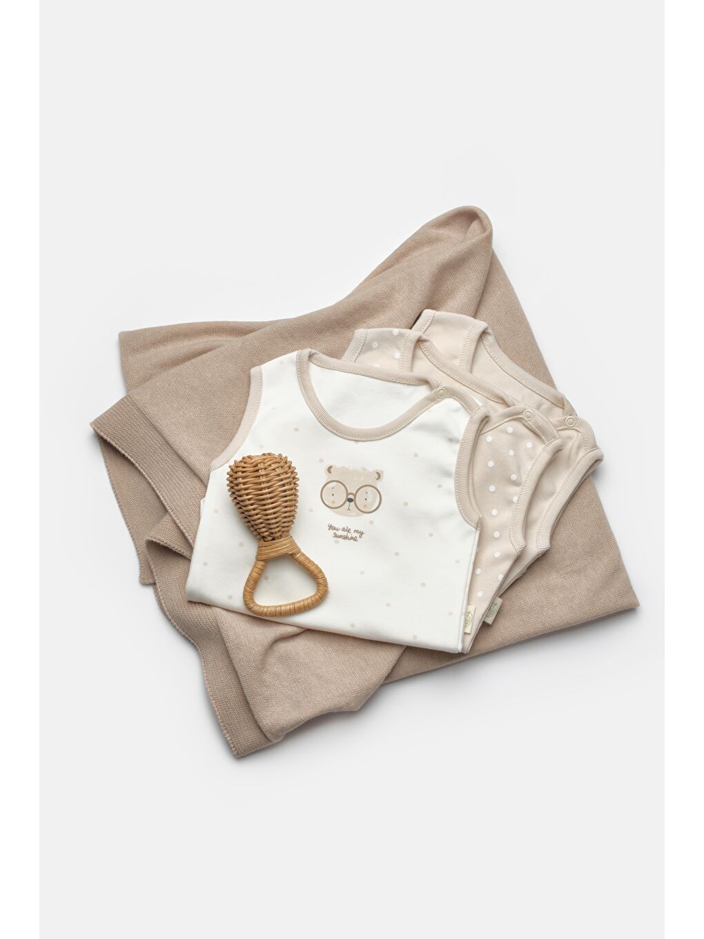 Karışık Unisex Bebek Pamuklu Bej-Naturel 3'Lü Atlet Body Seti